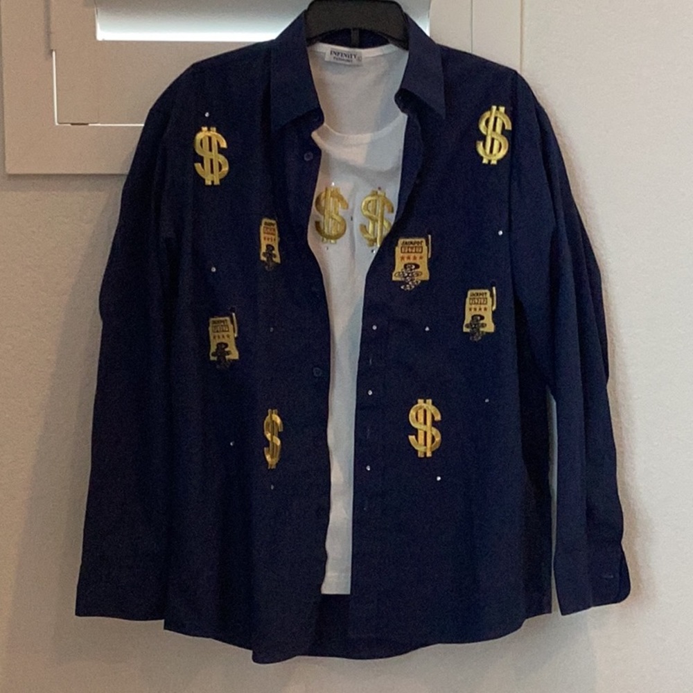 Infinity Long sleeve shirt w/embroidery and white T-shirt, Size Large.